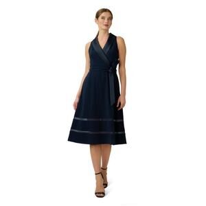 Adrianna Papell Ap1d104896 Knit Crepe Midi Dress Midnight Blue Size 4 NWT
